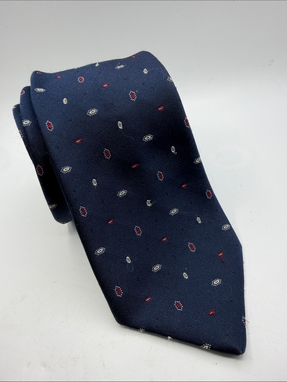 Vintage Christopher Hart Navy Blue Micro Geometric Extra Long Silk Blend Tie